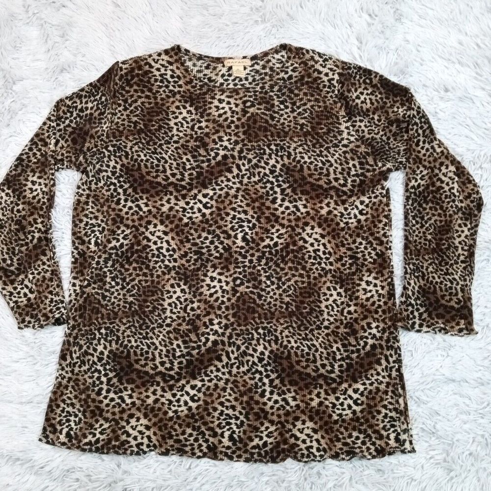 Vintage Rafael Shirt Womens XL Brown Animal‎ Print Leopard Cheetah Casual Top